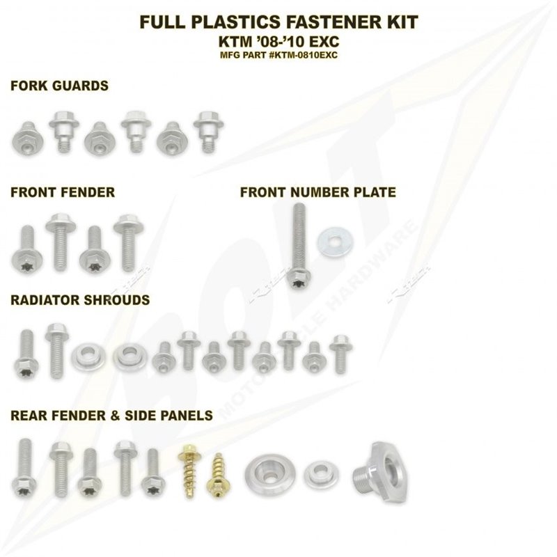 kit vis de fixation en plastique Bolt KTm Exc 300 2008-2011