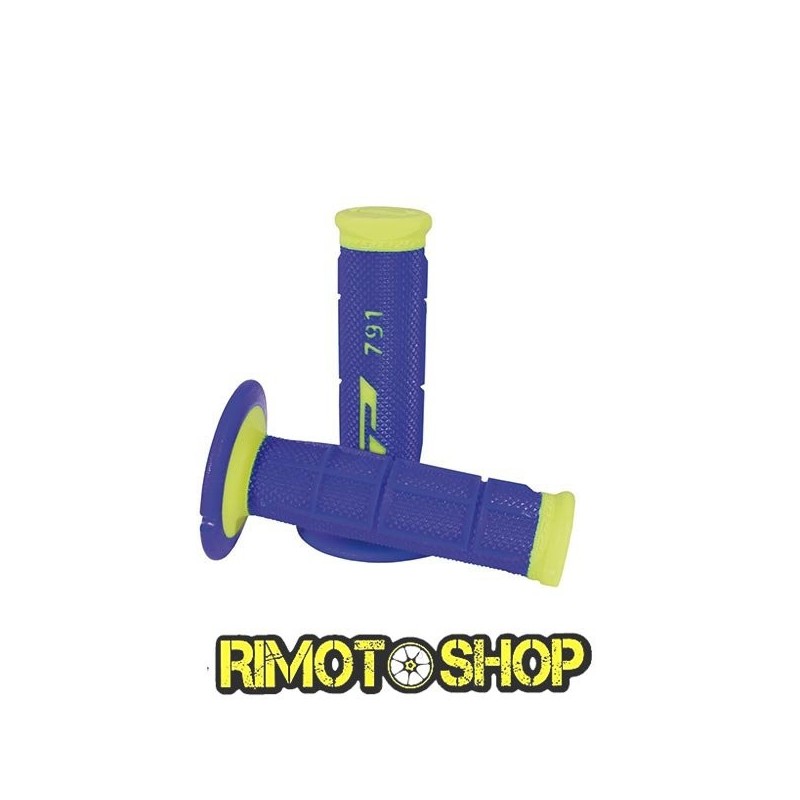 KNOBS GRIPS CROSS PROGRIP 791 DUAL DENSITY YELLOW FLUO/BLUE-431179 | RiMotoShop
