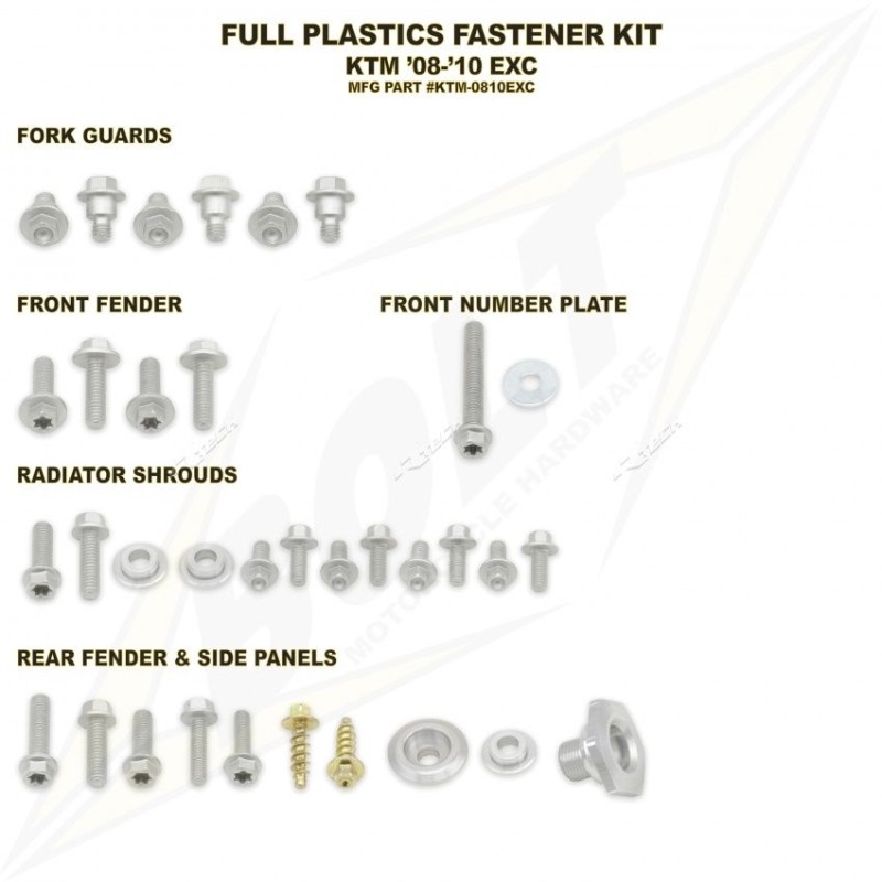 kit full plastic fastener Bolt KTm EXC 250 F 2008-2011-KTM0810EXC | RiMotoShop