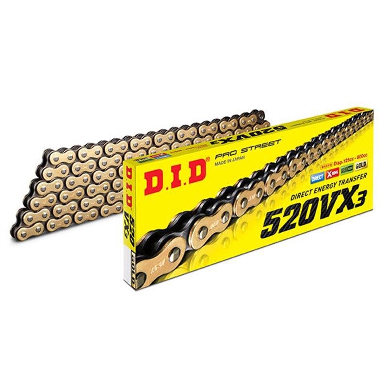 Motorcycle DID chain step 520VX3 gold and black color with rivet joint (ZJ)